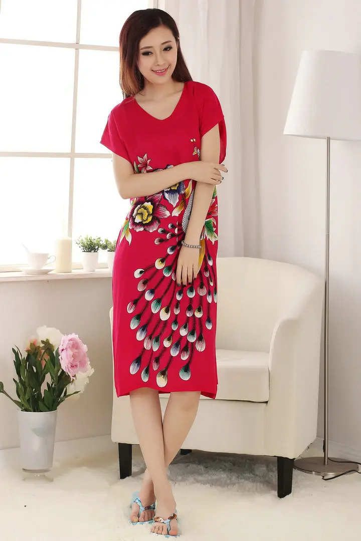 Новинка, женская сексуальная одежда для сна, халат, длинная одежда для сна, платье в стиле павлина с цветочным принтом - Цвет: Red