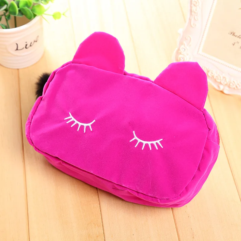 ETya мультяшная кошка портативная косметичка на молнии дорожная сумка для хранения туалетных принадлежностей женская косметичка для макияжа на каждый день несессер Косметическая маленькая сумка - Цвет: Розовый