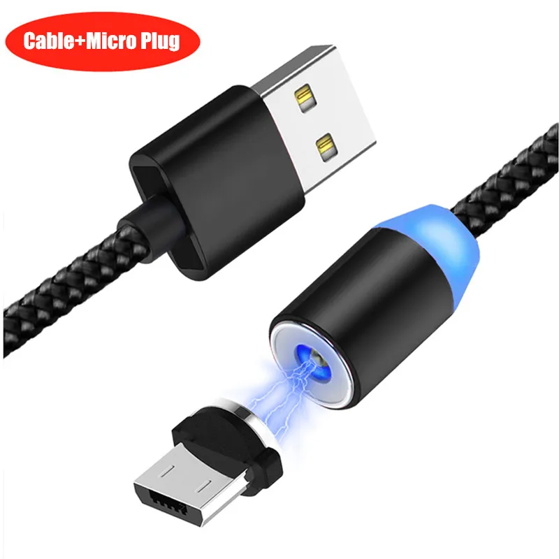 1M Black Micro Cable Круглый светодиодный магнитный usb-кабель Зарядное устройство USB C type C/Micro USB/IOS штекер зарядный кабель зарядное устройство для iPhone samsung Xiaomi huawei - Тип штекера: 1M Black Micro Cable