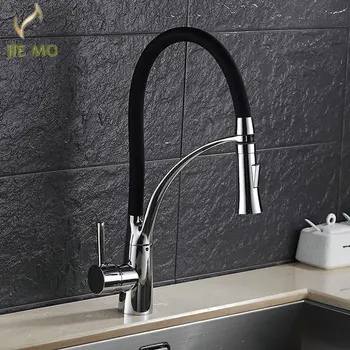

Black Pull Down Kitchen Faucet New Arrival Solid Brass Swivel Pull Out Spray Sink Mixer Tap JM2251