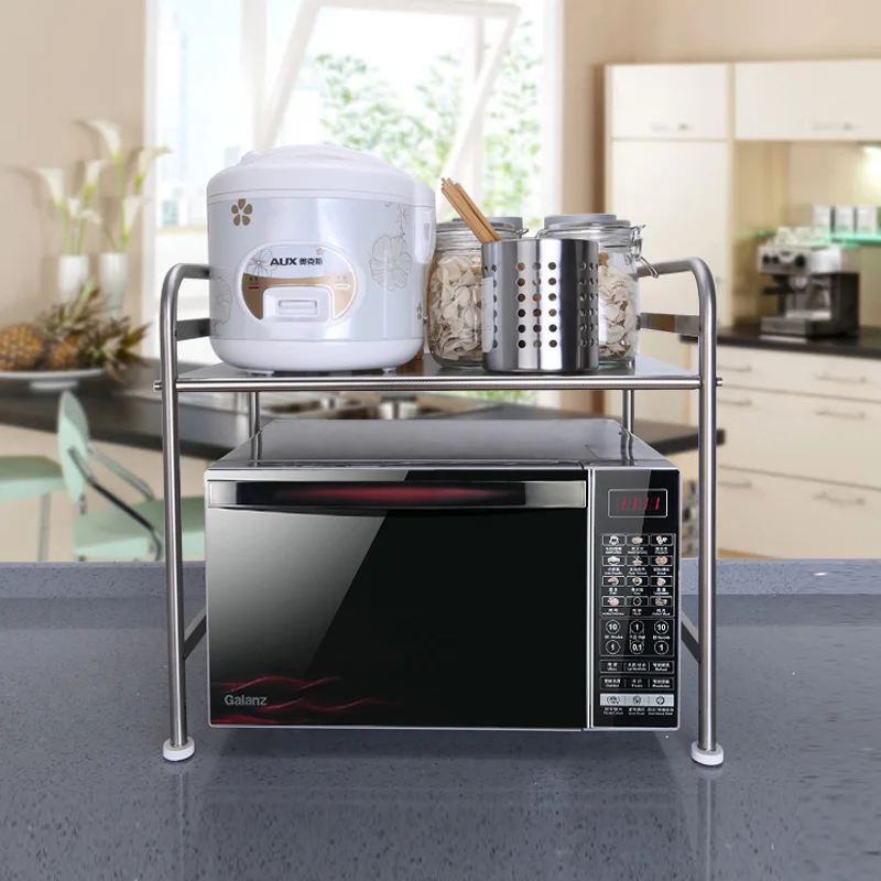 Kitchen Stainless Steel Double Layer Microwave Oven Shelf 2 Floor