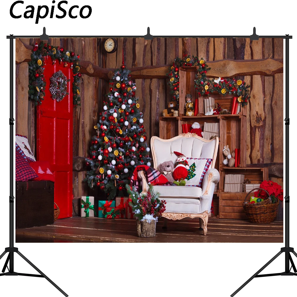 

Capisco Christmas Theme photography backgrounds Red door Wooden wall Backdrops computer printing backdrops for photo studio