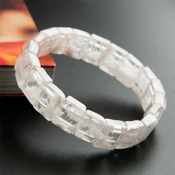 

Genuine Natural Sericite Quartz Bracelet Stretch White Crystal Rectangle Bead Natural Phantom Quartz Bangle Bracelet 14*10*6mm