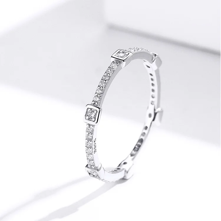 bamoer Square Geometric Stackable Finger Rings for Women Clear CZ 925 Sterling Silver Engagement Statement Jewelry SCR551