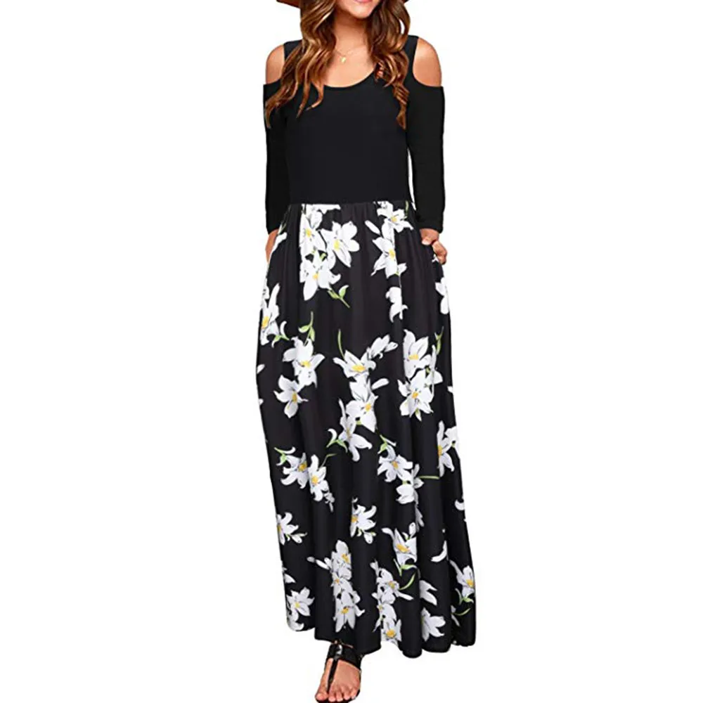 

The Newest Women Elegant Floral Print Summer Patchwork Maxi Dress 2019 Casual Long Sleeve Vintage Boho Beach Long Dress Vestidos