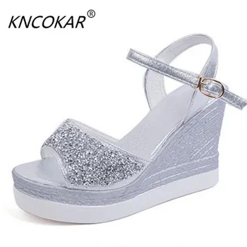 

2017 Summer new female sequins diamond comfortable sandals wedges fish mouth high-heeled waterproof sandals antiskid female shoe