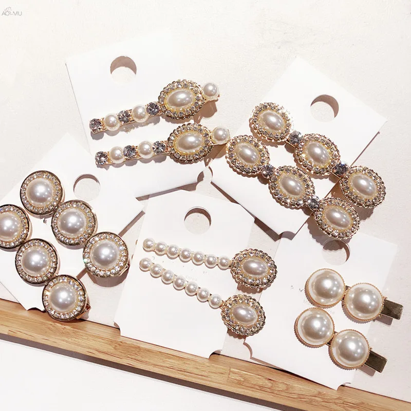 

AOMU Korea Fashion Imitiation Pearl Hairpins Hair Accessories Crystal Rhinestones Women Hair Clips Hairgrip