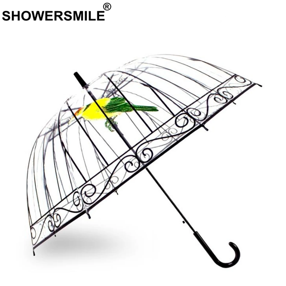 SHOWERSMILE прозрачный зонт от дождя с длинной ручкой для женщин и мужчин в клетку птиц