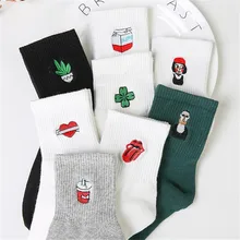 Новые женские носки хлопковые милые с вышивкой Harajuku носки С КАКТУСОМ женские Calcetines Kawaii черные белые хлопковые носки для женщин и девочек Meias