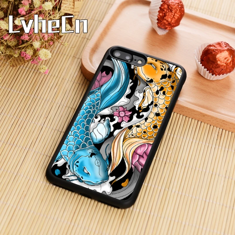 LvheCn Koi carp fish japanese Phone Case Cover For iPhone 5 6 6s 7 8 plus 11 pro X XR XS max Samsung S7 edge S8 S9 S10 |