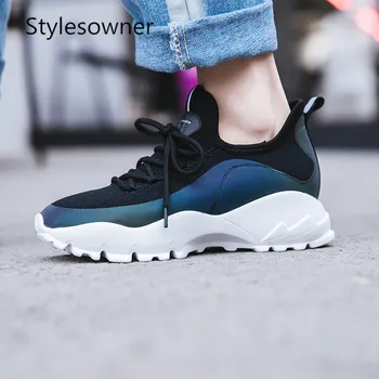 

Stylesowner 2018 Autumn Winter Breathable Woman Sneakers Shoes Thick Heels Soft Mesh Solid Color Casual Neutral Flat Sneakers