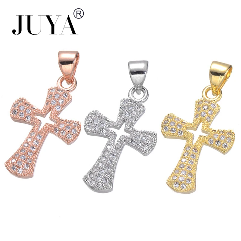 

JUYA DIY Classic Cross Charm Pendants For Necklace Bracelet Making Copper Insert AAA Zircon Crosses Charms Jewelry Accessories
