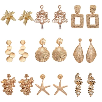 

Best Lady New Vintage Gold Silver Flowers Drop Dangle Earrings for Women Shiny Metal Alloy Statement Earrings Wedding Party Gift