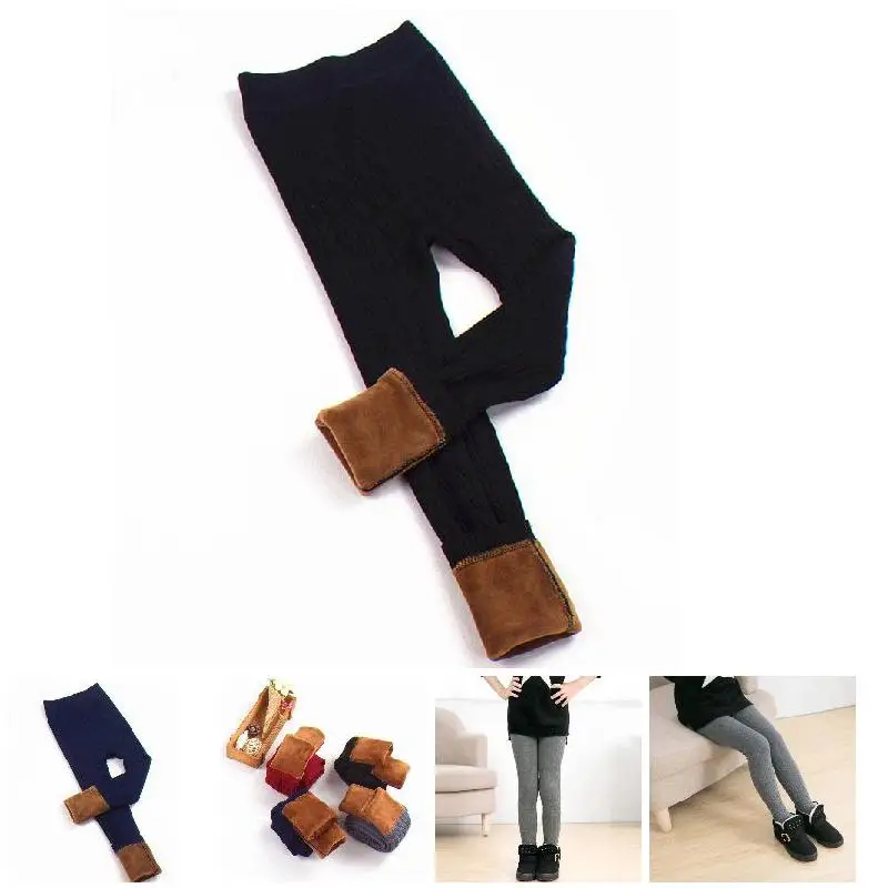 

Kids Girls Leggings Pants Skinny Warm Thick Fleece Lined Elastic Knitting Trousers Autumn Winter YJS Dropship