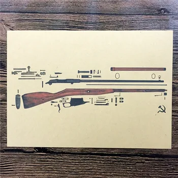 

Free shipping retro kraft paper about "vintage rifle " wall stickers home decor living room poster sticker wall art craft FW-317