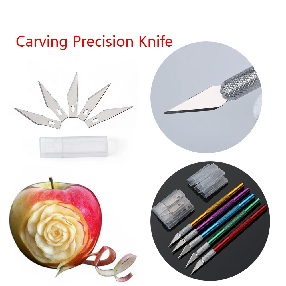 1 набор разноцветных ножей с металлической ручкой, нескользящий нож с 6 лезвиями, скальпель, резак, гравировка для фруктового торта, резные Кондитерские инструменты