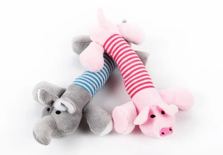 27cm Long Soft Plush Dog Toys Interactive Cartoon Duck Pig Elephant Pet Dog Squeak Toys