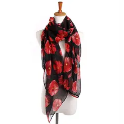 Новый 2016 Новинка Для женщин модные, пикантные цветы мака печати шифон Удобная шаль длинный шарф