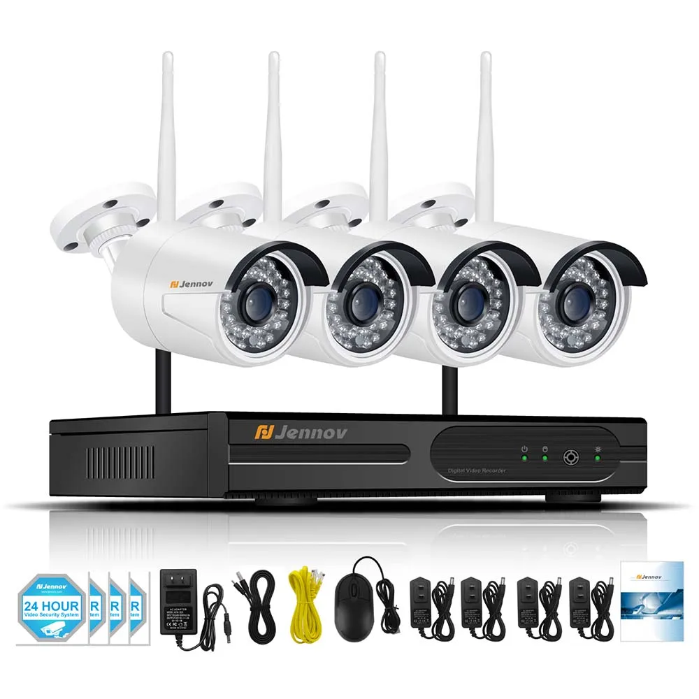 Jennov 4CH 2MP1080P, беспроводная камера видеонаблюдения для дома, P2P, ip-камера, домашняя, уличная, система безопасности, видеонаблюдение, NVR, Wifi