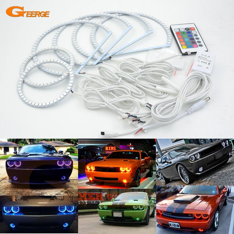 For Dodge Challenger 2008-2014 Excellent RGB Angel Eyes kit Multi-Color Ultra bright RGB LED Angel Eyes Halo Rings for hyundai azera 2006 2007 2008 2009 2010 excellent angel eyes multi color ultra bright rgb led angel eyes kit halo rings