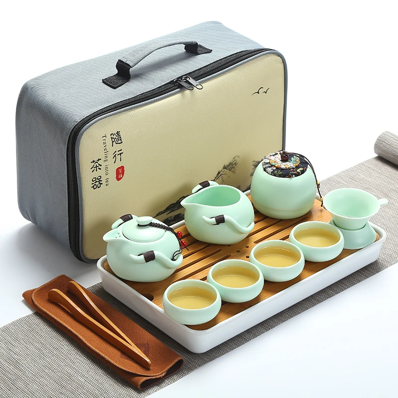 9PCS/lot travel ceramic tea set Simple household tea set accessories Tea cup capacity about 50ml WSHYUFEI - Цвет: G