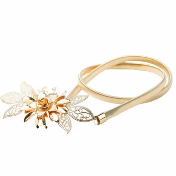 

2018 Fashion Golden Flower Brand New Metal Chain Belt for Women Embellishment Elastic Waist Strap Belt All-Match Cummerbund Gold