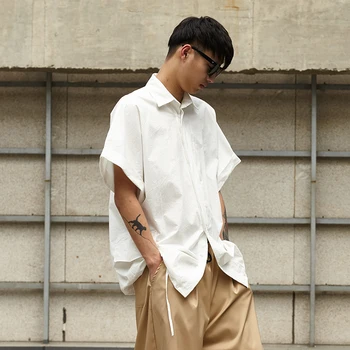 

Male Streetwear Hip Hop Shirt Men Vintage Fashion Short Sleeve White Casual Shirts