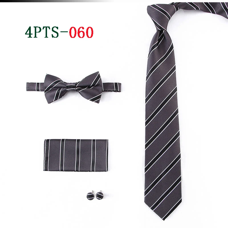 HOT 7.5cm Men Neck Tie Striped Paisley Necktie Bow Handkerchief Cufflinks Set Men's Party Wedding Pocket Square Bowtie Tie Sets