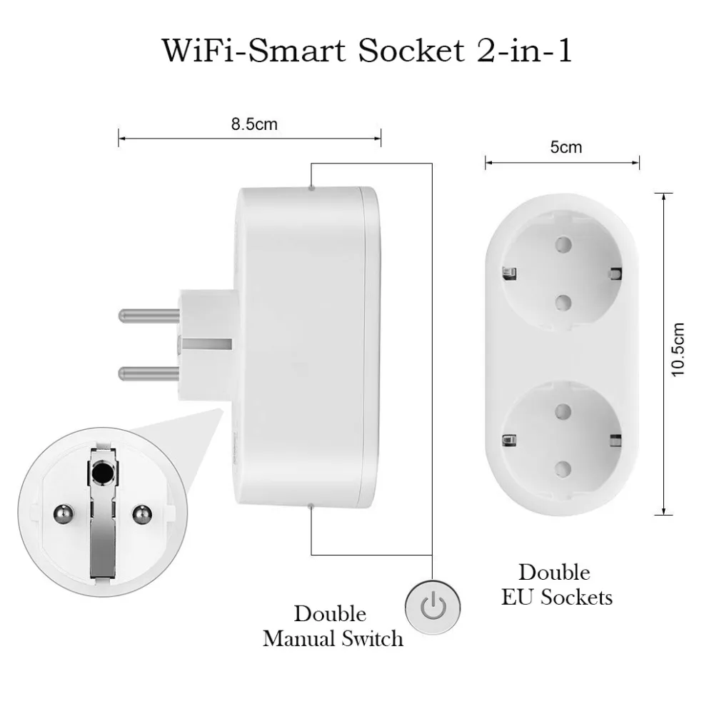 Умная розетка Smart life wifi штепсельная вилка европейского стандарта 16 А две розетки