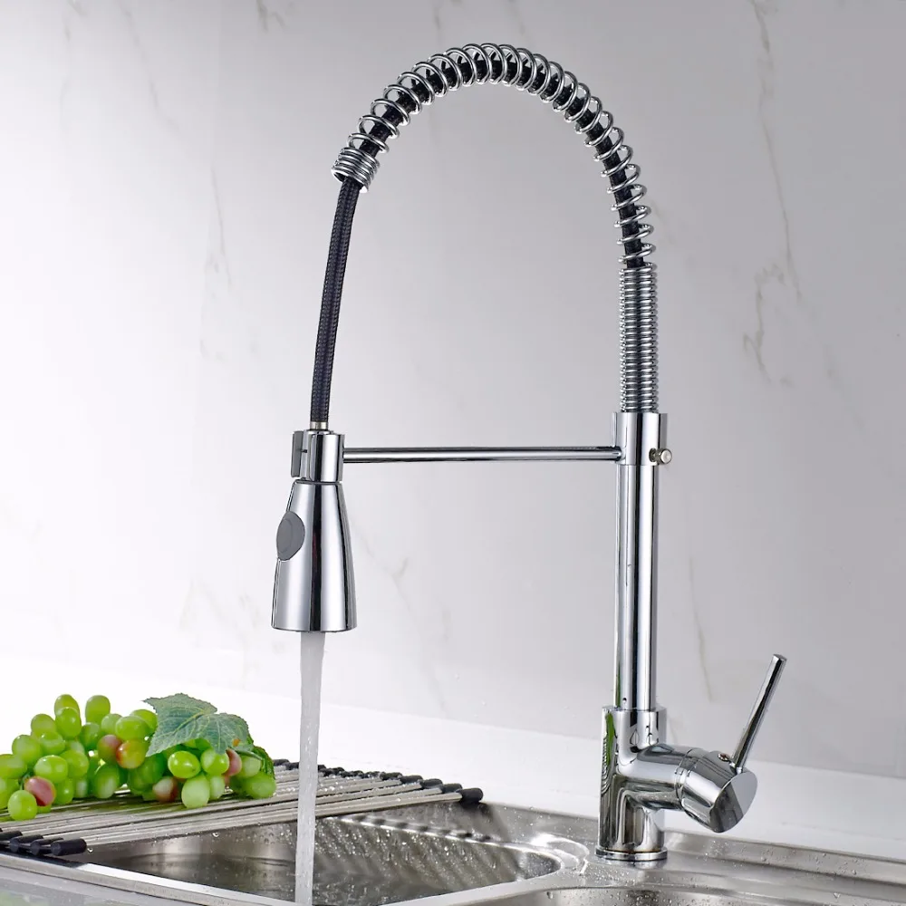 

Spring Style Kitchen Faucet Brushed Nickel Faucet Pull Out Torneira All Around Rotate Swivel 2-Function Water Outlet Mixer Tap