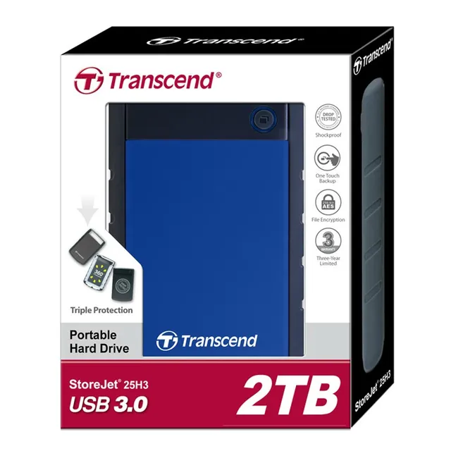 Transcend 25H3 USB 3.0 External Hard Drive 2TB HDD Hard Disk Drive 2T
