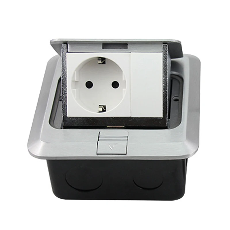 

Aluminum Silver Panel EU Standard Pop Up Floor Socket 16A 250V Electrical Outlet