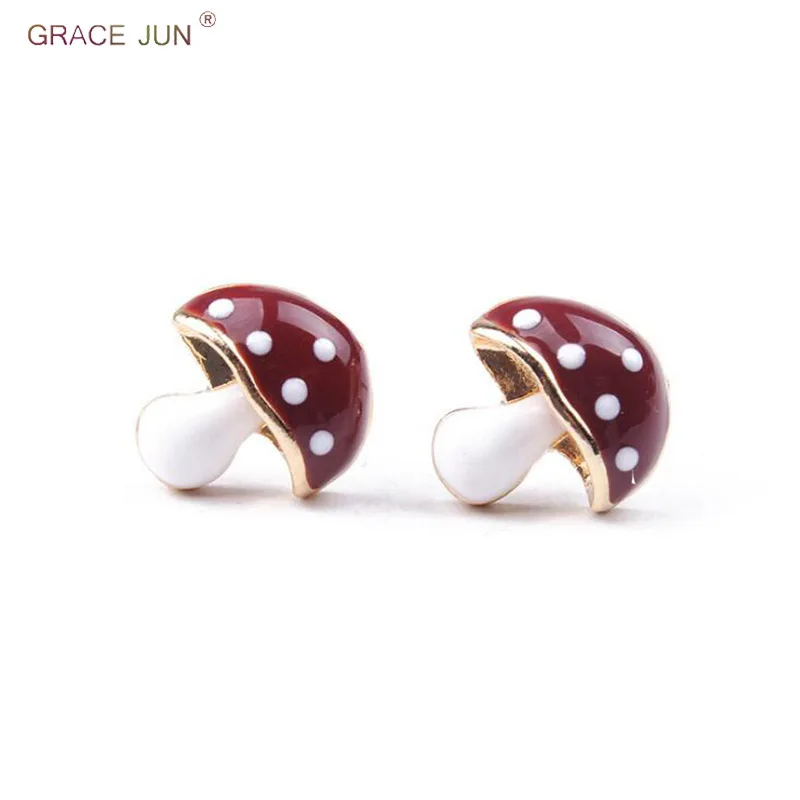 

GRACE JUN Mushroom Shape Clip on Earrings Without Pierced for Women Cute Small Cartoon Cushion Earrings No Hole Earrings Bijoux