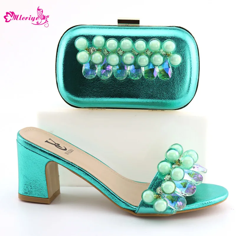 

Latest Fashion Italian Ladies Shoes and Bags To Match Set Decorated with Rhinestone African Shoes and Bags Matching Set High Hee