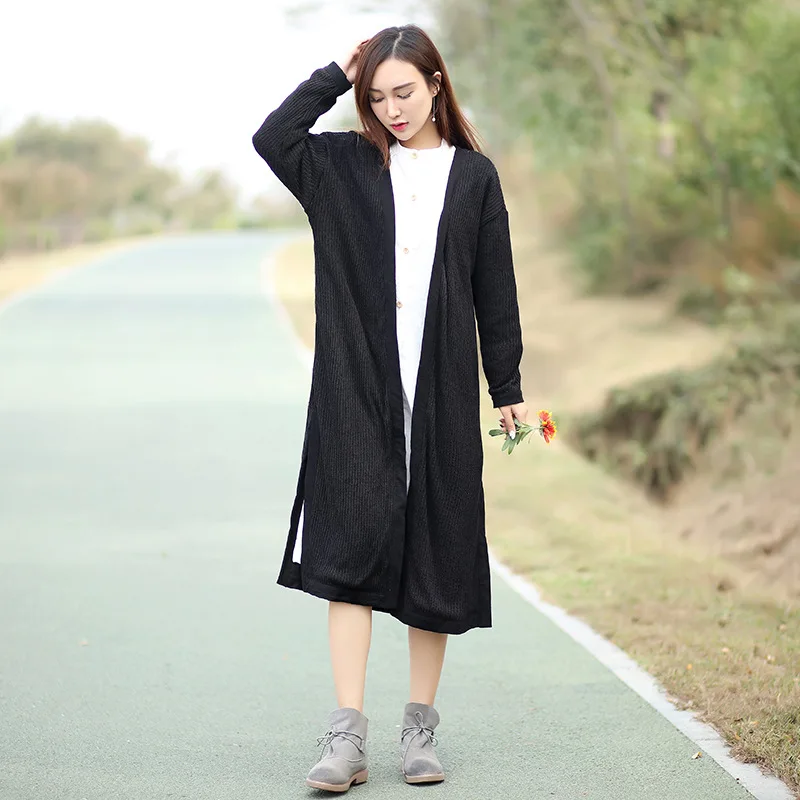 2016 Autumn Winter Long Sleeve Solid Color Coat Long Splicing Contracted And Comfortable Knitted Sweater Plus Size Long Cardigan