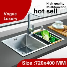 Кухня ручная раковина двойной паз vogue универсальный мыть овощей прочный 304 нержавеющая сталь 720x400 см
