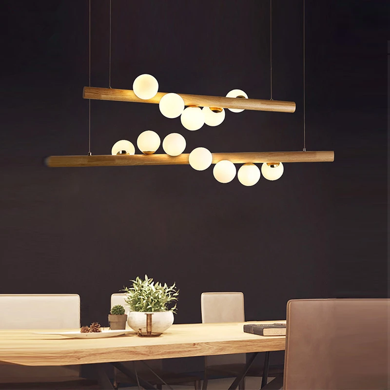 Деревянный белый стеклянный шар Led подвесные светильники для столовой Hanglamp G4