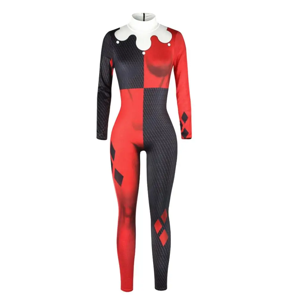 Tanie Samobójstwo Squad Harley Quinn kombinezon Catsuit Sexy Cosplay kostiumy Halloween kobiety body przebranie kostiumy damskie rozmiar S XL