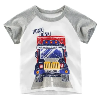 

Lovely O-Neck Kids Boys Summer T-shirt Short Sleeve Child Cartoon Car Print Cotton Top Tees