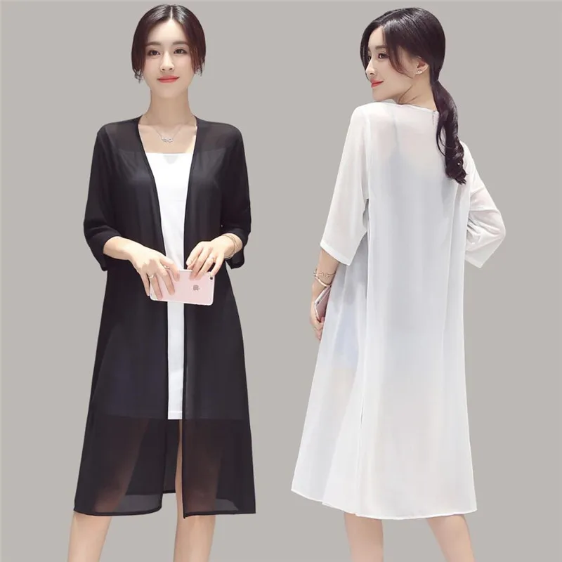 

2019 Summer New Pattern Chiffon Thin Women Long Coats Loose Causal All-Match Sunscreen Clothes Woman Plus Size M-7XL