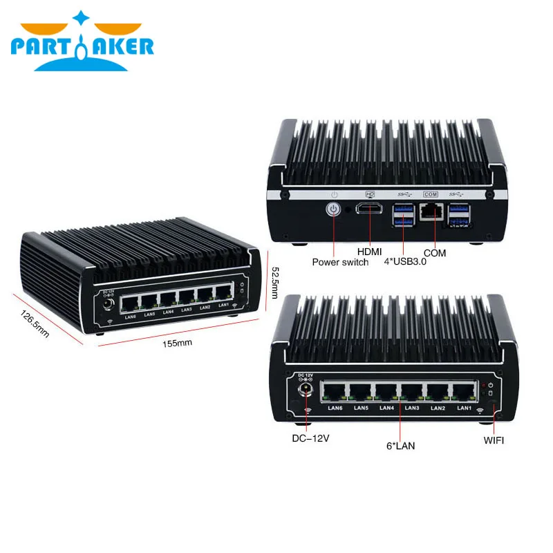 Мини ПК без вентилятора Pfsense x86 core i3 7100u i5 7200u celeron 3865u 6 * Intel Lans DDR4 linux брандмауэр