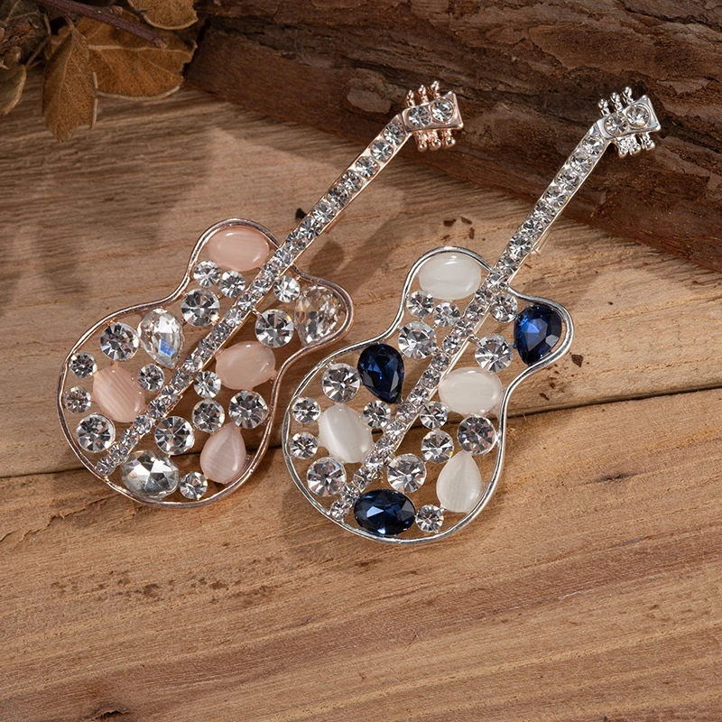 

TDQUEEN Women Brooches New Fashion Jewelry Metal Small Guitar Dress Pins Opal Crystal Navy Blue Broches