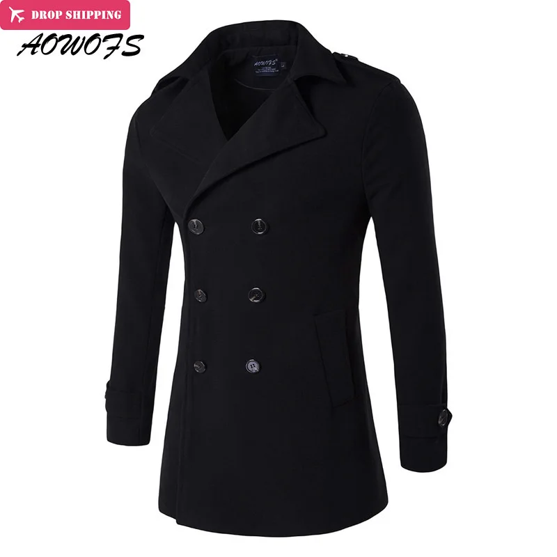 

AOWOFS Mens Wool Coats 2017 Winter Men Trench Coats High Quality Double Breasted Wool Blends Pea Coats Men Overcoat Windbreaker