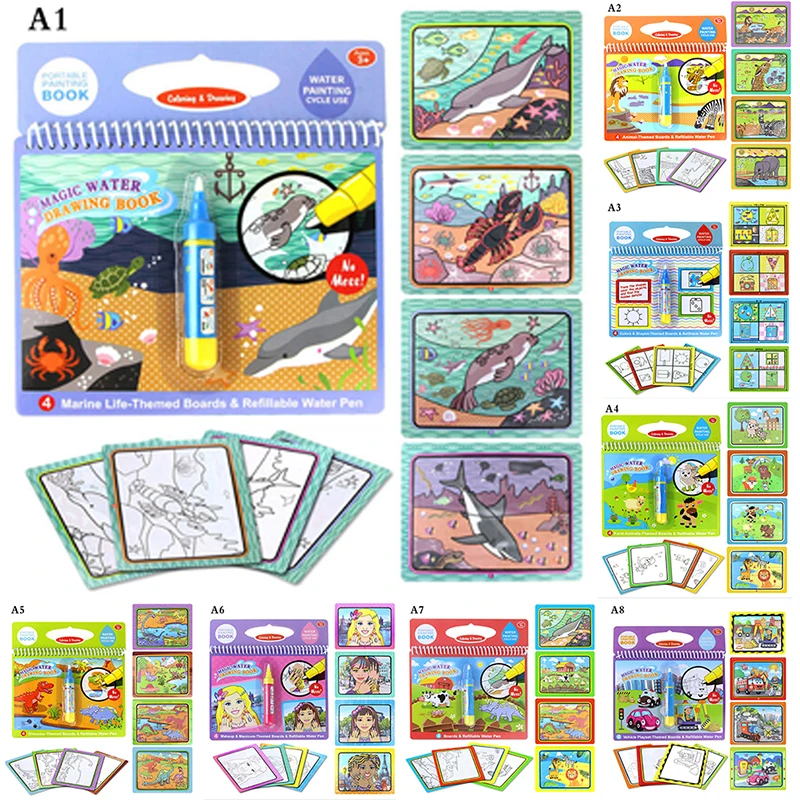 

NEW Montessori Coloring Book Doodle & Magic Pen Painting Drawing Board Magic Water Drawing Book Birthday Gift For Kids Toys