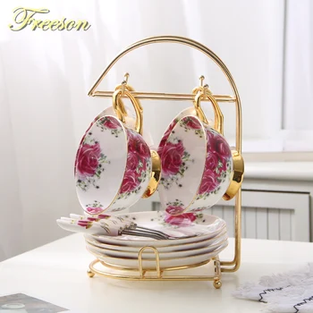 

Europe Elegant Bone China Tea Cup Saucer Spoon Set British Ceramic Coffee Cup Advanced Porcelain Teacup Cafe Party Drinkware