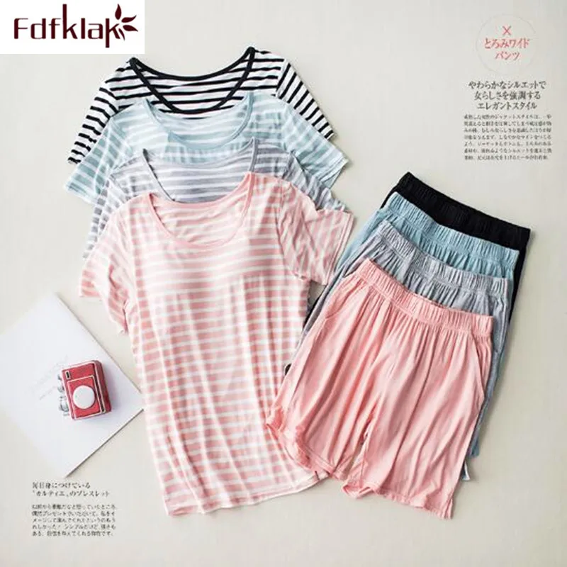 

Casual new pyjamas women short sleeve pajamas set cotton sleepwear pijama women's striped summer pajama 2020 new pyjama femme