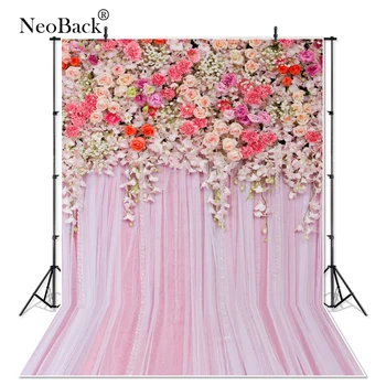 

NeoBack Vinyl Photography Background Romantic Flowers Pink White Sheer Drapes Wedding Backgrounds Photo Studio Backdrops P4113