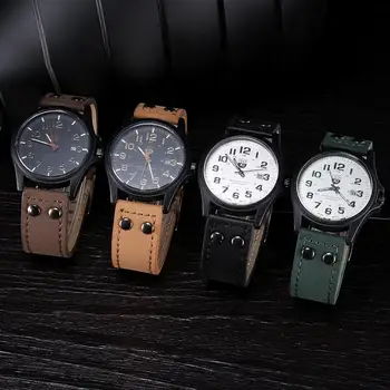 

New fashion relojes mujer 2017 PU leather Vintage Men Wristwatches