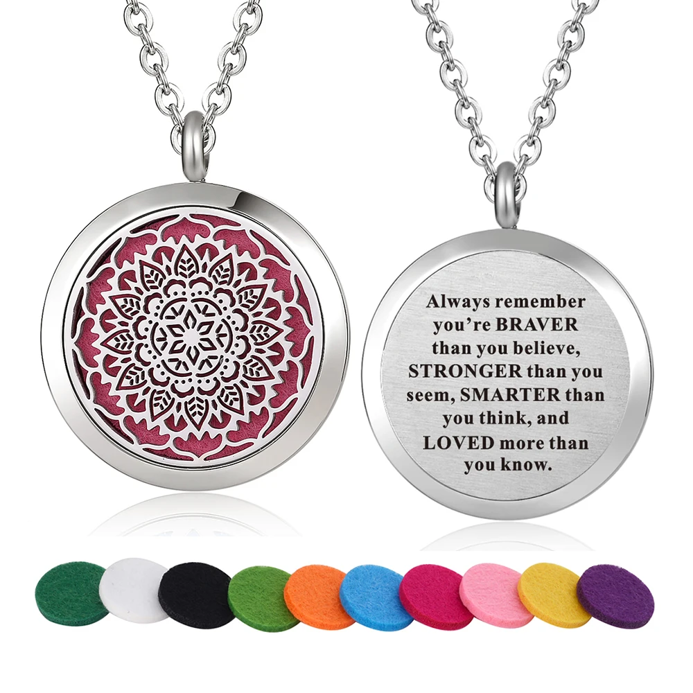

30mm Stainless Steel Flower Design Aroma Therapy Aromatherapy Essential Oil Diffuser Necklace Locket Pendant Jewelry