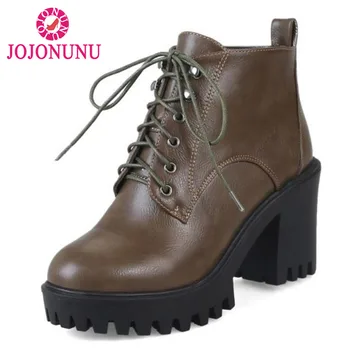 

FITWEE Size 31-43 Women High Heel Boots Lace Up Platform Ankle Boots Winter Daily Warm Shoes Knight Botas Women Footwear